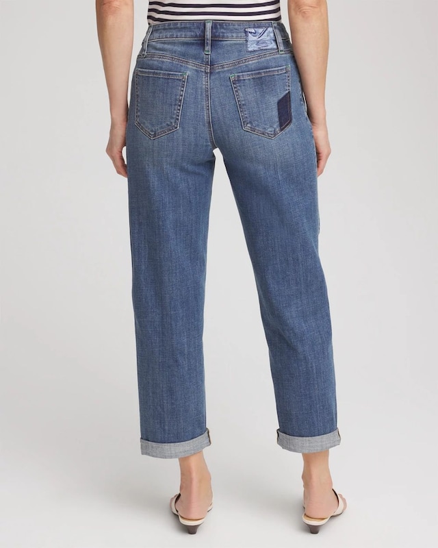 Boyfriend Patchwork Cropped Jeans - image 4